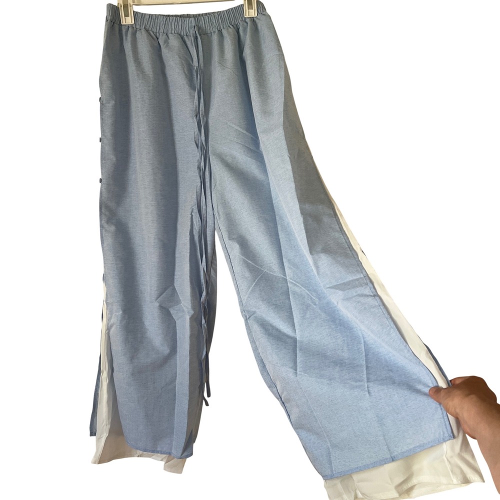 Misslook Womens 2XL Wide Leg Pull On Pants Light Blue Double Layer Elastic Waist